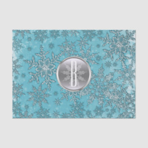 Papel De Seda Copos de nieve plateados de color aqua verde azula
