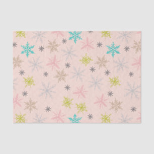 Papel De Seda Copos de Nieve Rosados Gris Verde Turquesa Lime