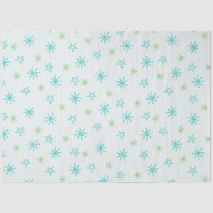 Papel De Seda Copos de nieve y estrellas Navidades verdes azules