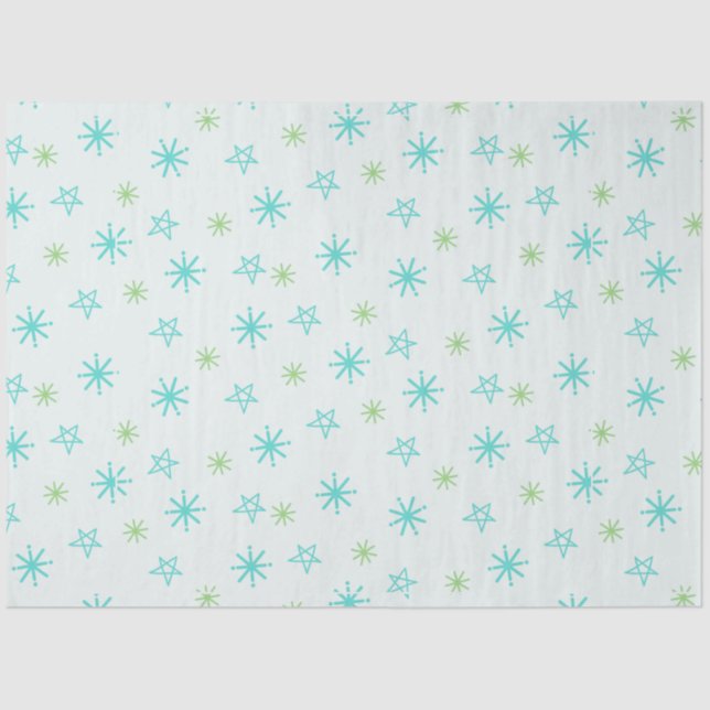 Papel De Seda Copos de nieve y estrellas Navidades verdes azules (Anverso)