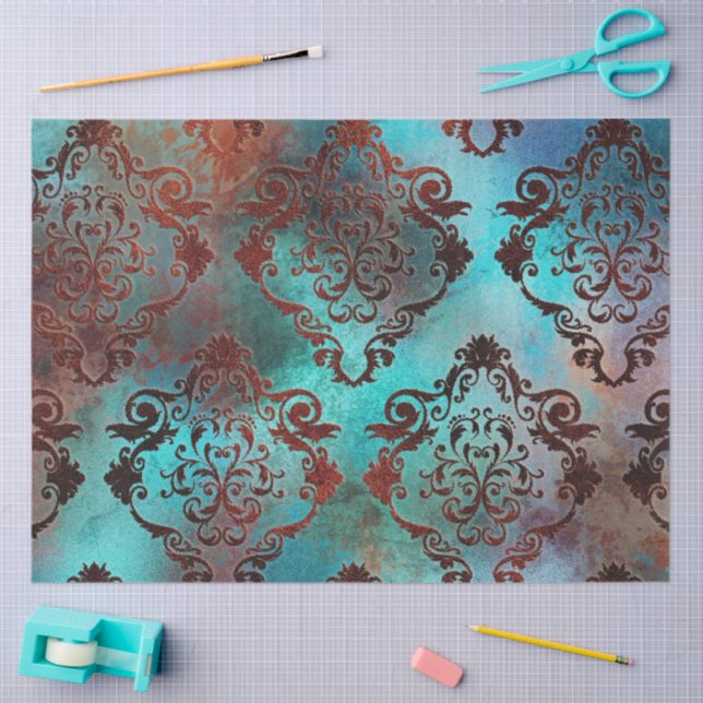 Papel De Seda Copper Patina Rustask Damask (Artesanía)
