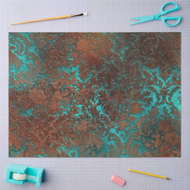 Papel De Seda Copper Patina Rustask Damask (Artesanía)