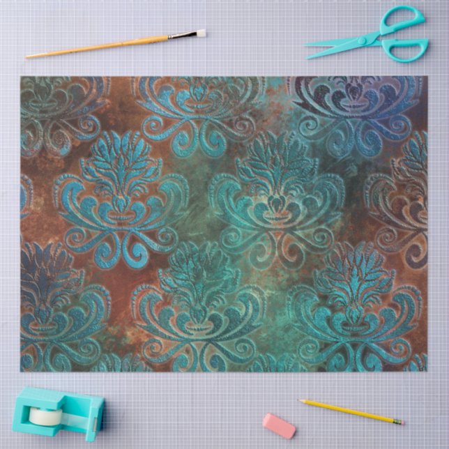 Papel De Seda Copper Patina Rustask Damask (Artesanía)