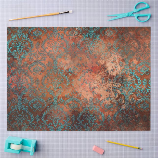 Papel De Seda Copper Patina Rustask Damask (Artesanía)