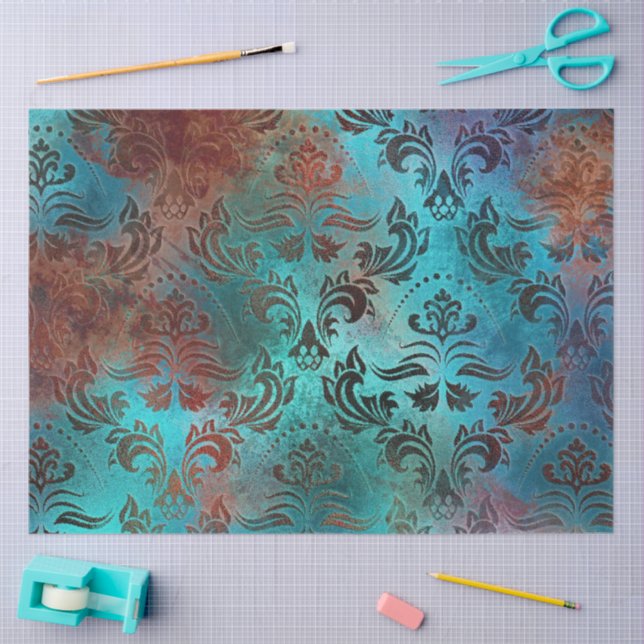Papel De Seda Copper Patina Rustask Damask (Artesanía)