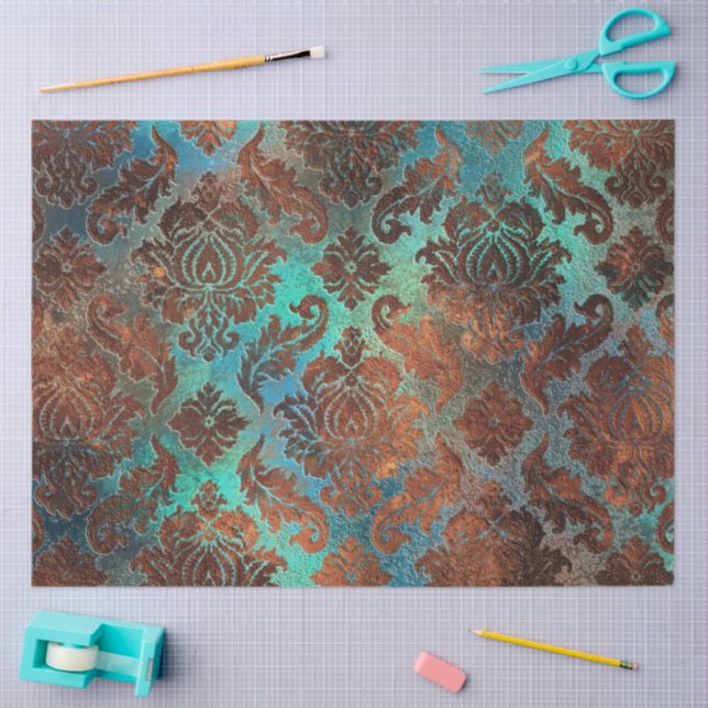 Papel De Seda Copper Patina Rustask Damask (Artesanía)