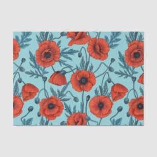 Papel De Seda Coppies rojos y azules en azul piscina