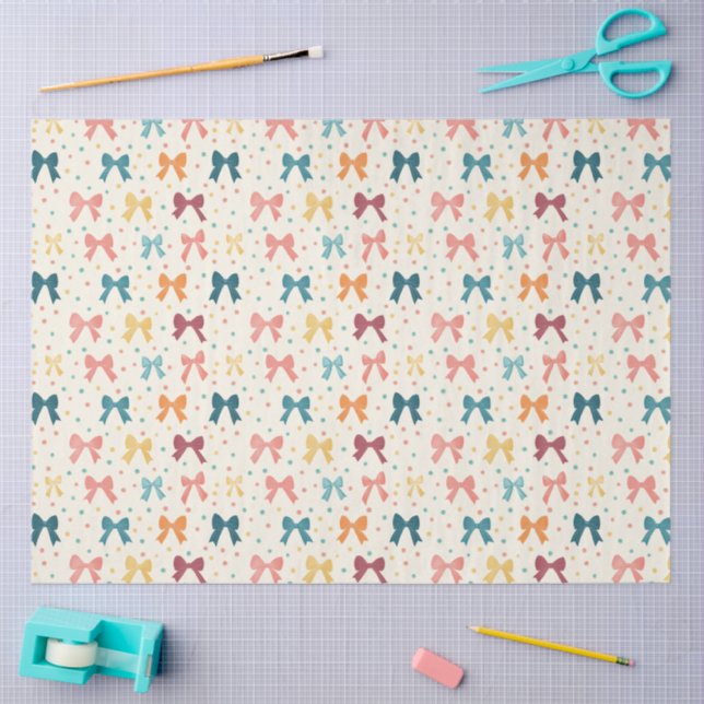 Papel De Seda Coquette Ribbon Pattern with Polka Dots (Artesanía)