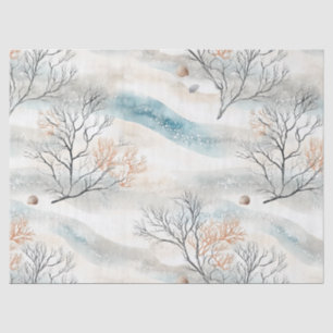 Papel De Seda Coral Acuarela Texturizada en Naranja y Azul Pizar