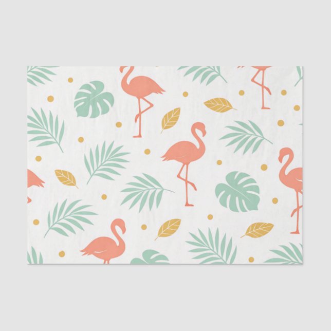 Papel De Seda Coral Flamingo Tropical Leaf Pattern (Anverso)
