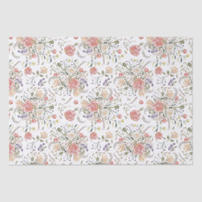 Papel De Seda Coral floral delicado en acuarela - Avery (Anverso)