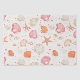 Papel De Seda Coral Rosa Terracota Marfil Vintage Concha de Mar