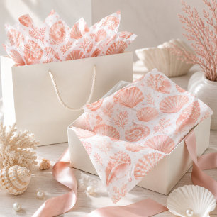 Papel De Seda Coral Rosado Concha de Mar Playa Costera 