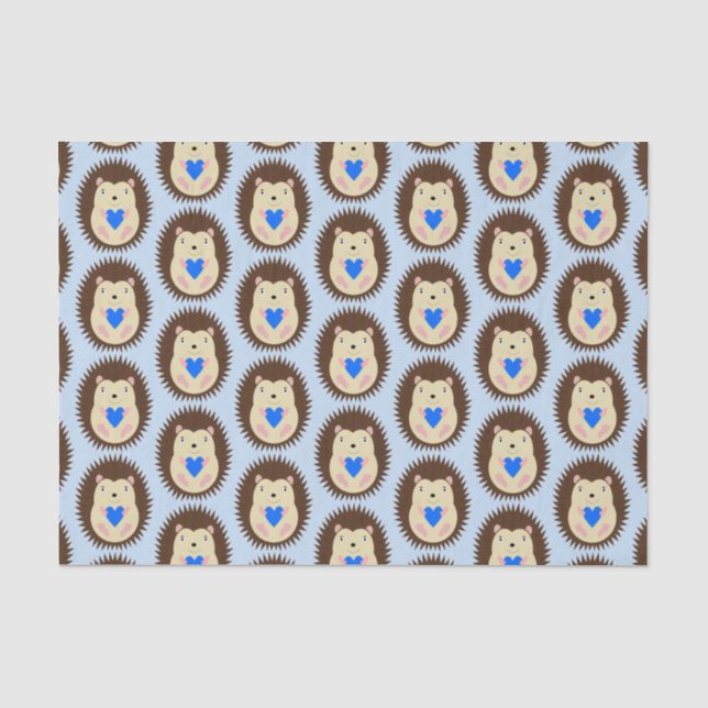 Papel De Seda Corazón Azul Niño Bebé Erizo Patrón (Anverso)