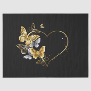 Papel De Seda Corazón con mariposas doradas