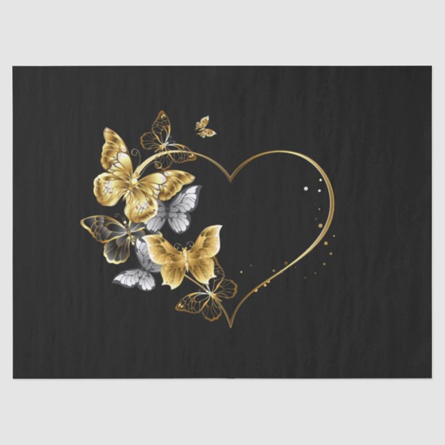 Papel De Seda Corazón con mariposas doradas (Anverso)