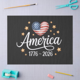 Papel De Seda Corazón de bandera bonita 1776-2026 4 de julio 250