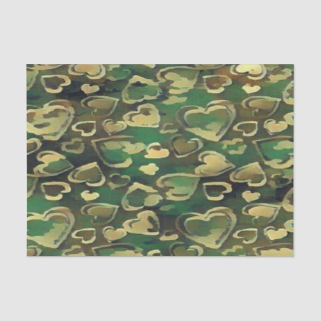 Papel De Seda Corazón de Camoflauge Verde (Anverso)