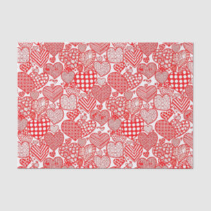 Papel De Seda Corazón de Doodle de Polca Romántica Rojo Blanco