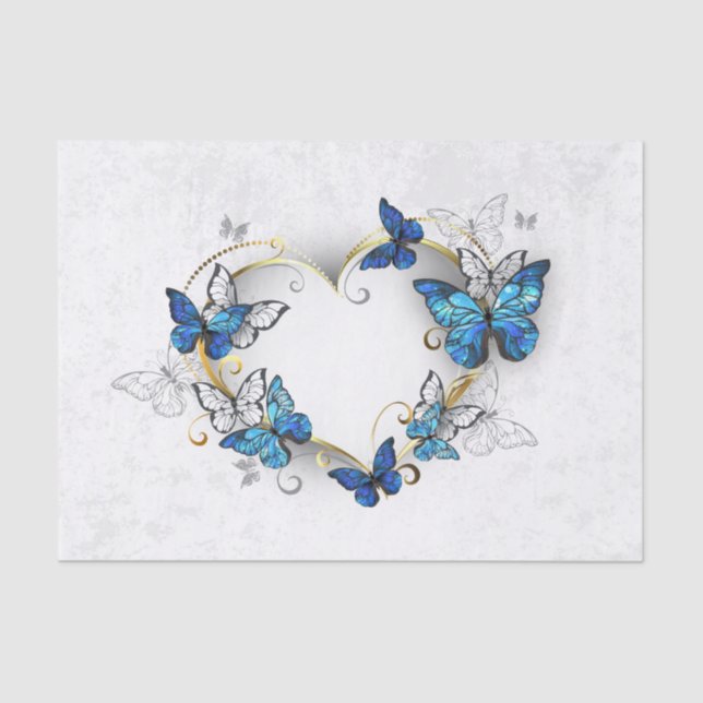 Papel De Seda Corazón de joyas con mariposas Morfo (Anverso)