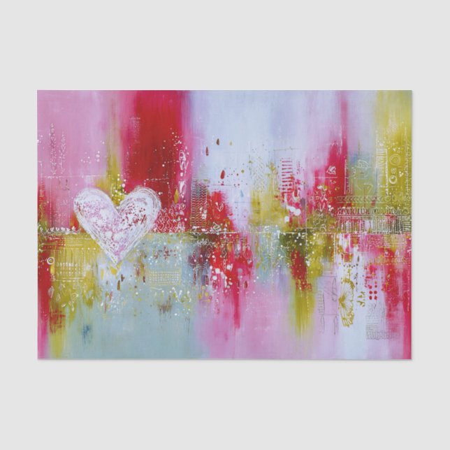 Papel De Seda Corazón moderno de San Valentín con técnica mixta  (Anverso)