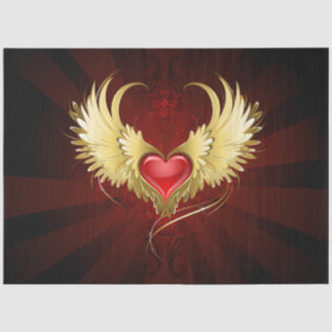 Papel De Seda Corazón Rojo con Alas Doradas