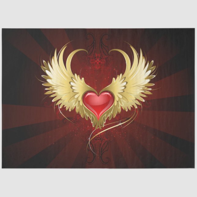 Papel De Seda Corazón Rojo con Alas Doradas (Anverso)