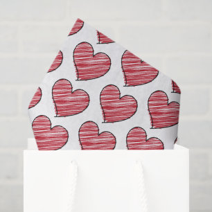 Papel De Seda Corazón Rojo con Patrón de Garabato Dibujado a Man