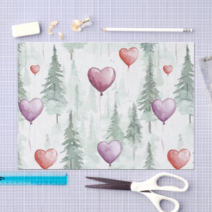 Papel De Seda Corazones Árboles Rojo Púrpura Navidad