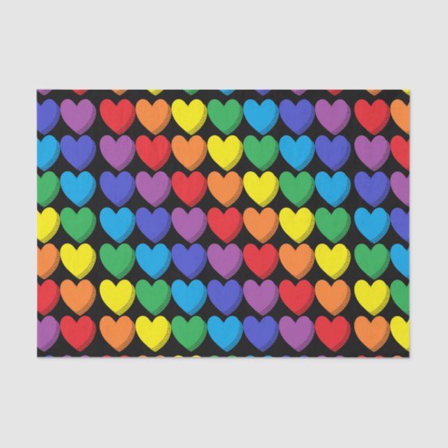 Papel De Seda Corazones arcoiris sombreados negros (Anverso)
