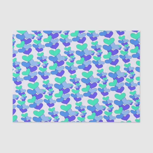 Papel De Seda Corazones azul morado verde (Anverso)