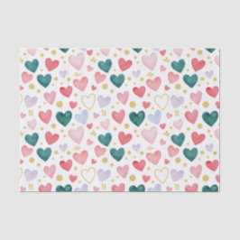 Papel De Seda Corazones caprichosos de acuarela: brillo dorado y