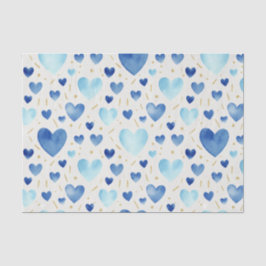 Papel De Seda Corazones Cerúleo Acuarela y Brillo Dorado