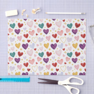 Papel De Seda Corazones de Acuarela Caprichosos: Brillo Dorado