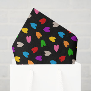 Papel De Seda Corazones de amor coloridos patrón diseño negro