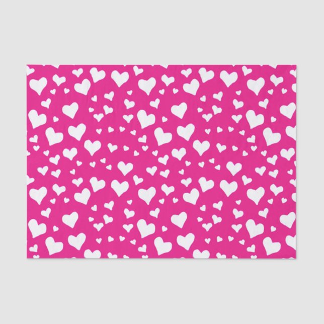 Papel De Seda Corazones de cerdo blanco en rosa fucsia (Anverso)