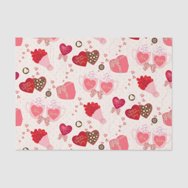 Papel De Seda Corazones de chocolate retro Día de San Valentín (Anverso)