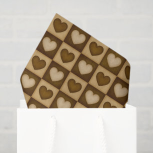 Papel De Seda Corazones de Cuadros Marrones Toffee