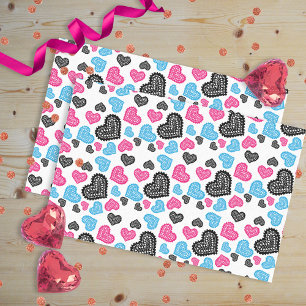 Papel De Seda Corazones de encaje azul rosado en San Valentín bl
