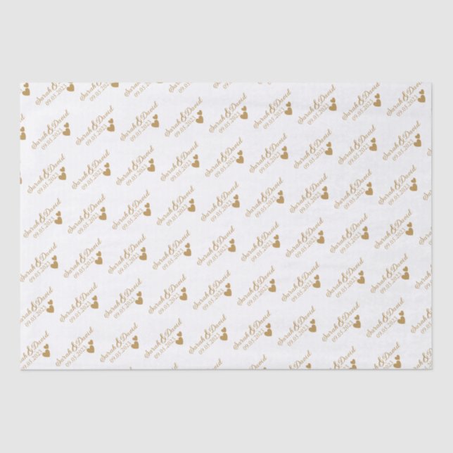 Papel De Seda Corazones de oro Boda personalizados (Anverso)