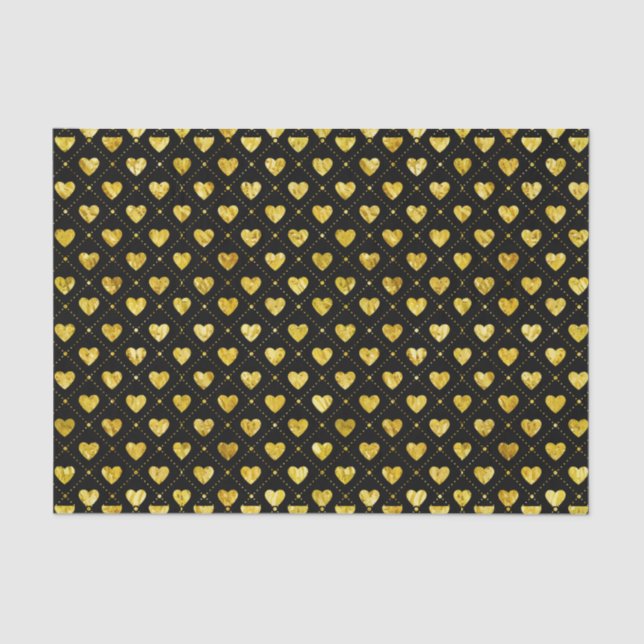 Papel De Seda Corazones de oro con un patrón negro (Anverso)