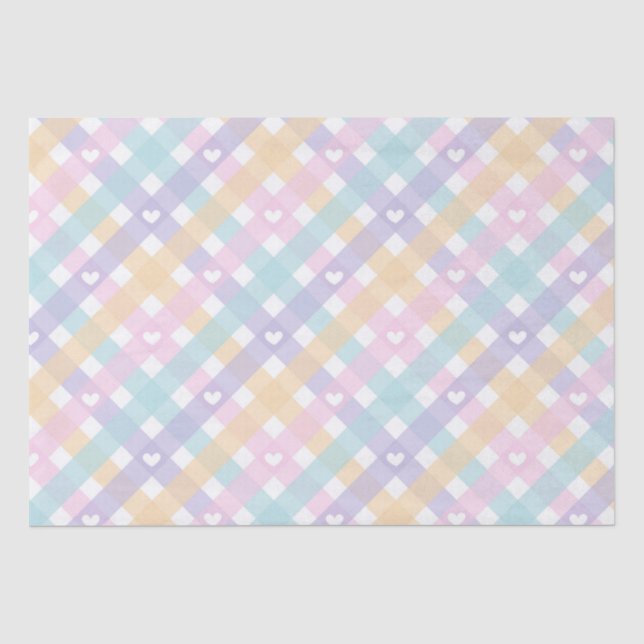 Papel De Seda Corazones de Pastel Gingham   (Anverso)