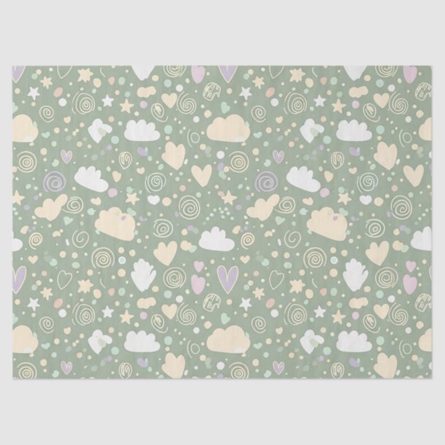 Papel De Seda Corazones de Pastel y Nubes Aquarela Sueño (4) (Anverso)