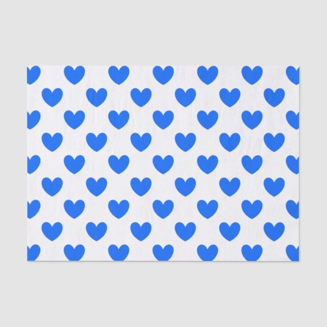 Papel De Seda Corazones de polka azul en blanco (Anverso)