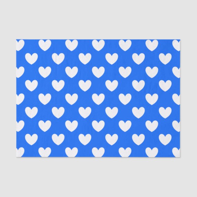 Papel De Seda Corazones de polka blanca en azul (Anverso)