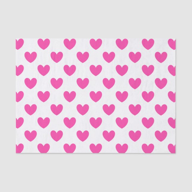 Papel De Seda Corazones de polka rosa de Fuchsia en blanco (Anverso)
