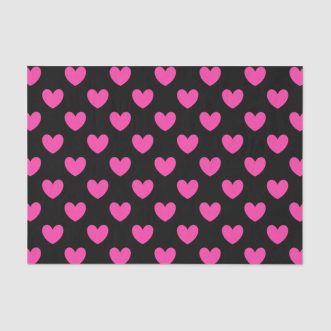 Papel De Seda Corazones de polka rosa fucsia en negro (Anverso)