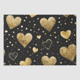 Papel De Seda Corazones de San Valentín con tinta negra y dorada