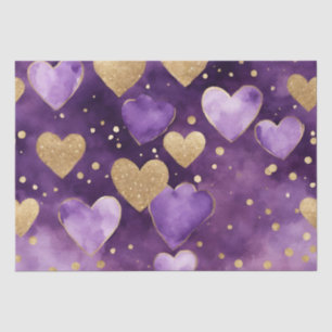 Papel De Seda Corazones de San Valentín con tinta púrpura y dora
