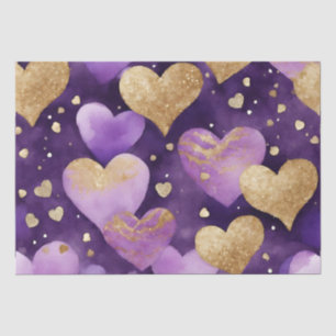 Papel De Seda Corazones de San Valentín con tinta púrpura y dora
